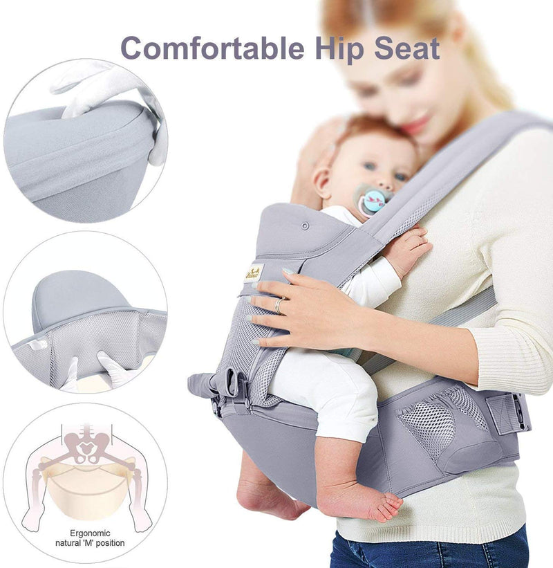 Porte-bébé avec siège de hanche, ceinture réglable avancée et plusieurs  poches